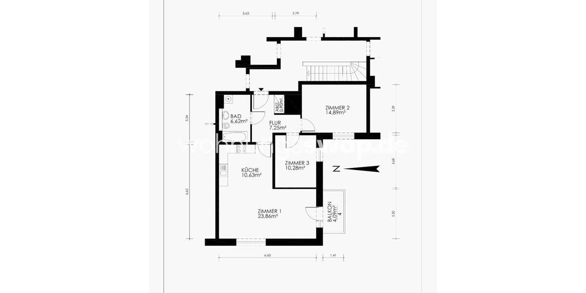 Etagenwohnung Hamburg-Nord Nord - 3 Zimmer, 76 m&sup2;, 800&euro; | Angebot:27089607